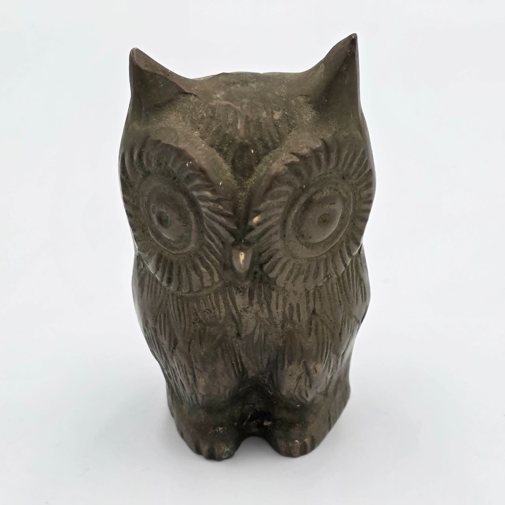 Owl Solid Brass Vintage MCM Retro Mini 4 Inch Big Eyed Figurine Paperweight